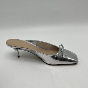 Arezzo Jordyn Mule Womens US 9M Silver Bow Detail Square Toe Stiletto Heel